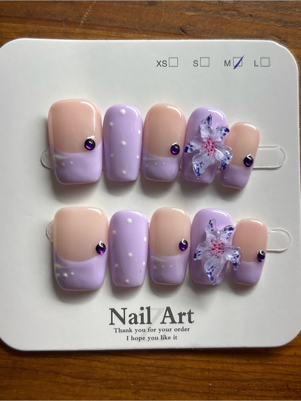 Floral Lilac & Nude Press-On Nails with 3D Flower Accents
